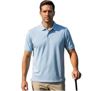 Peter Millar Nanoluxe Polo Mens XXL Light Blue Micro Stripe 100% Cotton‎